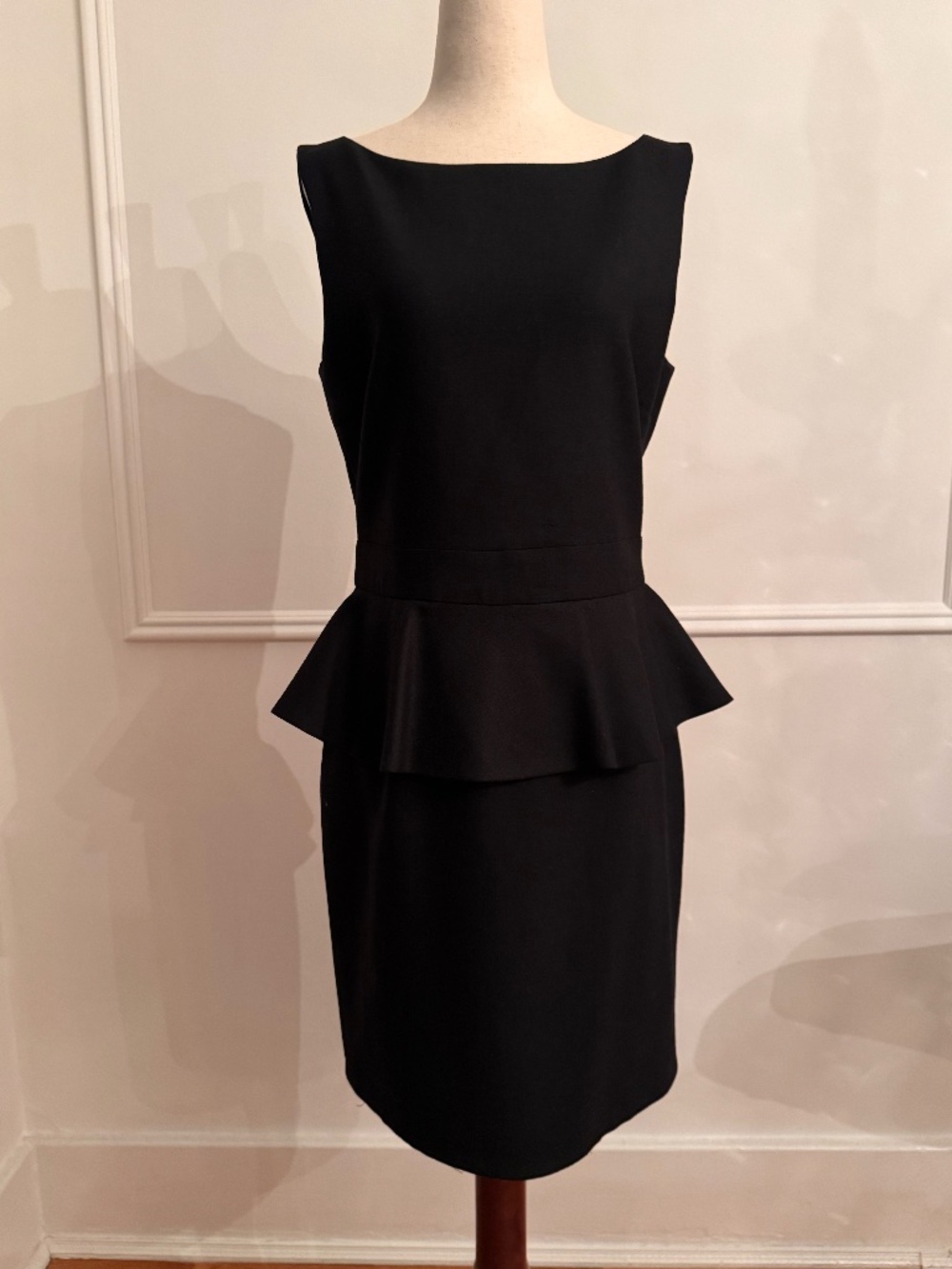 Alice + Olivia Black Peplum Sheath Dress Cutout Back Wool Blend M